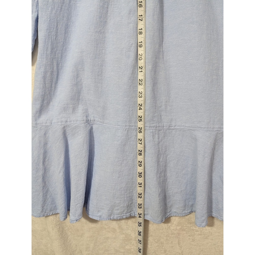Cynthia Rowley Shirt Dress L Blue Linen Blend Coastal Quiet Luxury Beach Preppy - Picture 7 of 8